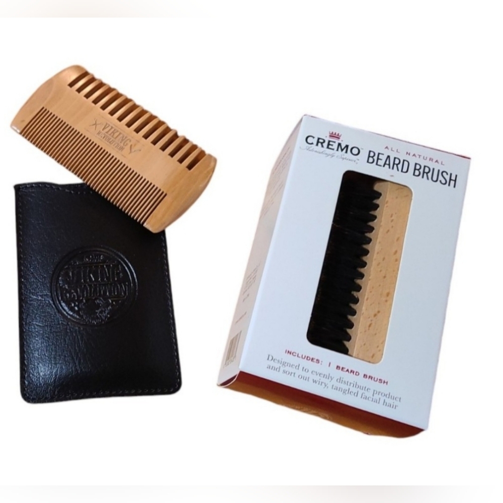 Mens Boar Bristle Beard Brush & Wooden Comb